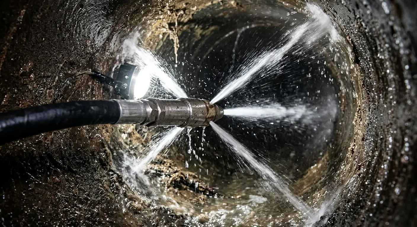 High-pressure hydro jetting nozzle cleaning sewer pipe for Sewer Line Relining in Hillsborough